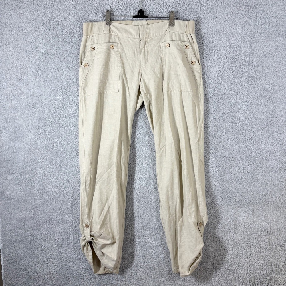 Carve Designs‎ Kailua Linen Blend Pants Beige Tan Size 12 Coastal Straight Leg